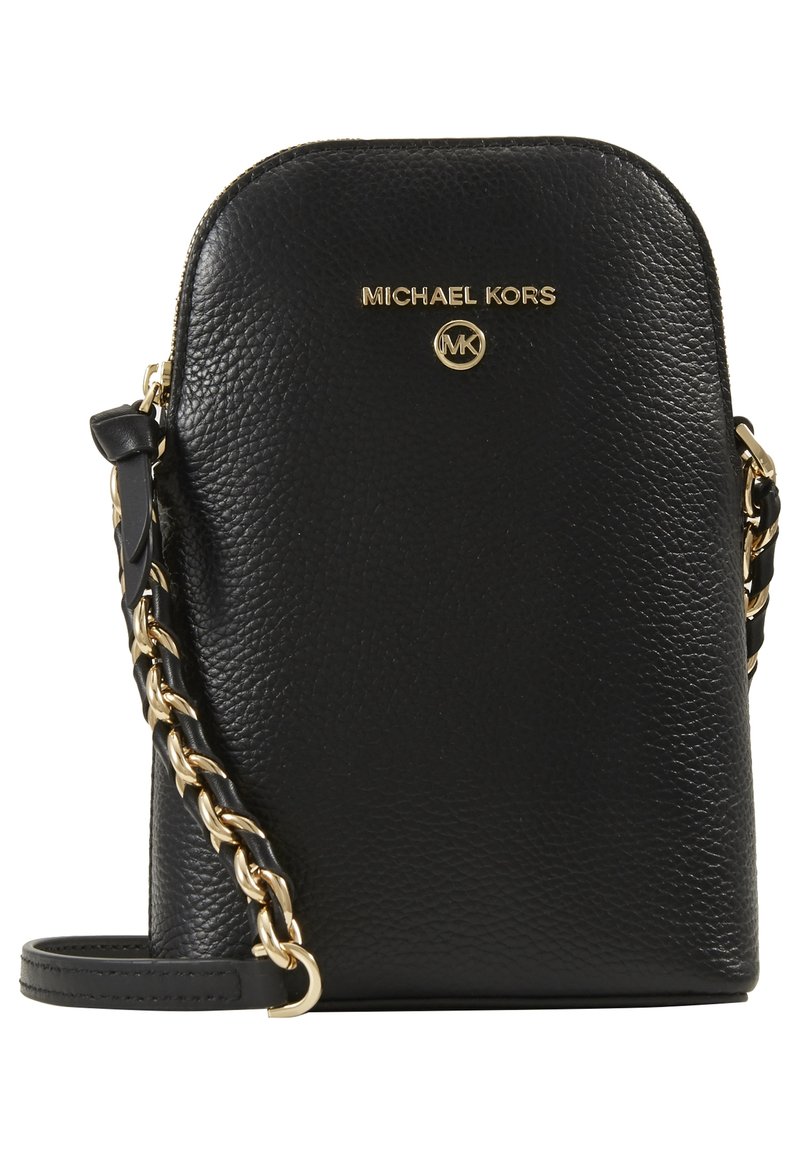 Michael Kors Black Textured Leather Crossbody with Gold MK Logo Michael Kors Mini Greenwich Leather Crossbody Bag In Black  main image 4
