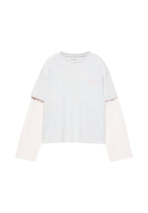 PULL&BEAR, OVERSIZE DOUBLE SLEEVE WITH SLOGAN - T-SHIRT - T-shirt à manches longues - light grey