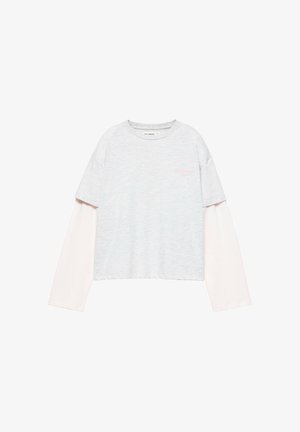 PULL&BEAR, OVERSIZE DOUBLE SLEEVE WITH SLOGAN - T-SHIRT - T-shirt à manches longues - light grey