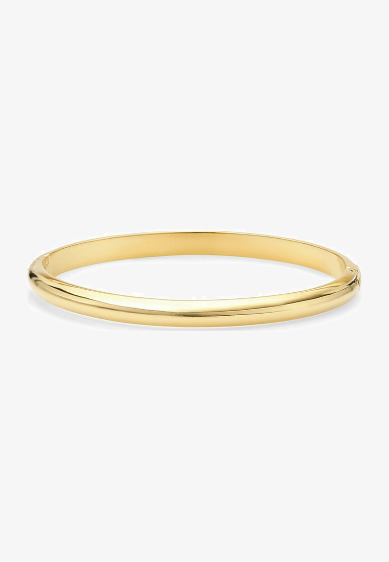 Bracelet rigide en or avec un design lisse et arrondi. Présente une finition polie, un profil fin et une construction sans couture pour une apparence épurée.