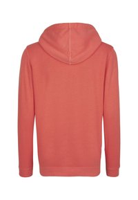 Felpa in poliestere corallo con cappuccio regolabile, maniche lunghe e polsini e bordi a costine. Tessuto morbido e design semplice, senza fantasie.