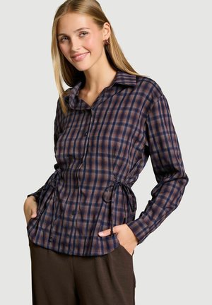LolaLiza, CHECKED SHIRT WITH SIDE TIES CHECKED SHIRT WITH SIDE TIES - Button-down blouse - brown dark chocolate