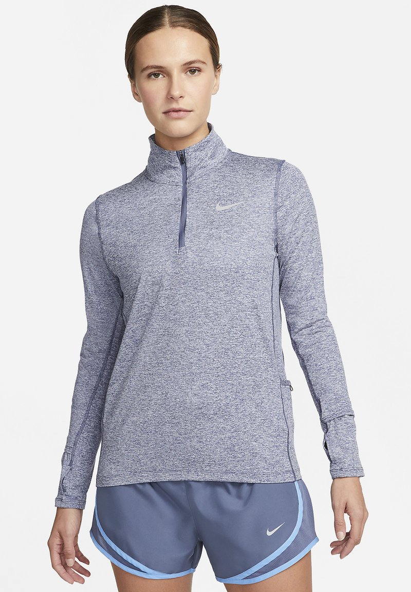 Nike Performance W NK ELEMENT TOP HZ - Langarmshirt - diffused blue football grey heather