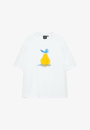 PULL&BEAR, LEMON WITH EMBROIDERED SLOGAN BOXY-FIT - T-SHIRT - T-shirt imprimé - white