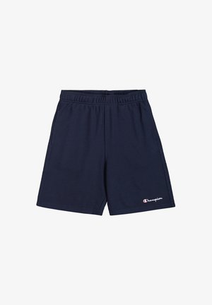 Pantalones cortos de algodón azul marino con cinturilla elástica y bolsillos laterales, con un pequeño logotipo bordado de Champion en la pierna izquierda.