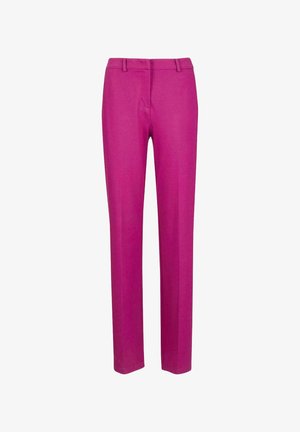 Fuchsia Hosen aus glattem Stoff, mit schmaler Passform, geradem Bein und flachem Bund mit Gürtelschlaufen.