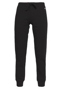 Schwarze Jogginghose aus weichem Baumwollmischgewebe, mit elastischem Bund und Kordelzug, gerippten Bündchen und dezentem Logodetail.