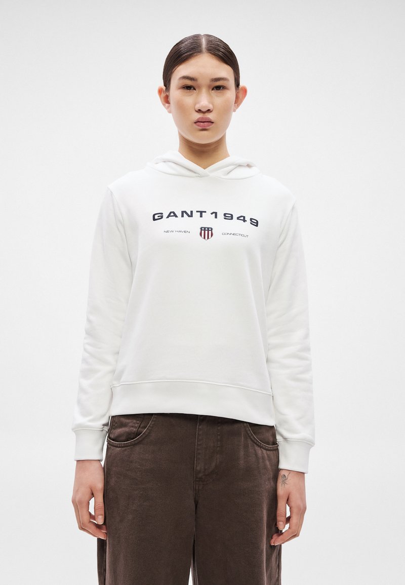 GANT GRAPHIC HOODIE - Mikina s kapucí - white