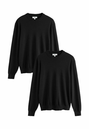 Dva čierne svetre s okrúhlym výstrihom a s dlhým rukávom, s rebrovanými manžetami a lemom, zobrazené na bielom pozadí.