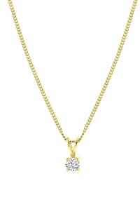 Collier en chaîne dorée avec un pendentif en cristal rond serti à griffes. La chaîne présente une texture torsadée, offrant une surface lisse et brillante.