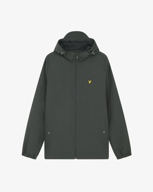 Tumed roheline jope kapuutsiga, tõmblukk ja elastsed varrukad. Ees on väike kollane logo ning külgedel taskud. Sile kangas.