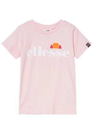 Pink short-sleeve t-shirt made of cotton with a crew neck. Features a white logo reading "ellesse" and a multicolored accent above it.