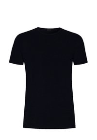 Tricou din bumbac negru, cu mâneci scurte, gât rotund și o textură netedă. Design simplu, fără modele sau accente vizibile.