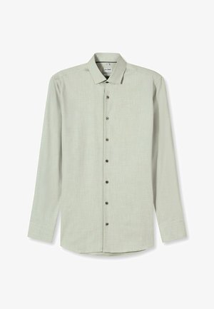 Lichtgroen overhemd met lange mouwen van gestructureerde stof, met een klassieke kraag, zes knopen aan de voorkant en knoopmanchetten.