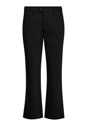 Sorte vide bukser lavet af et glat, elastisk stof. Har lukning med knap foran, bæltestropper og to sidelommer.