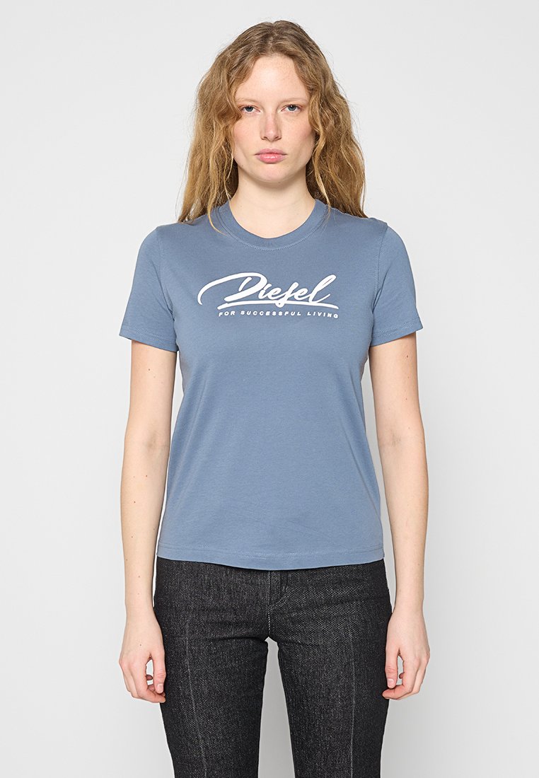 Diesel T-shirt print blauw gemêleerd