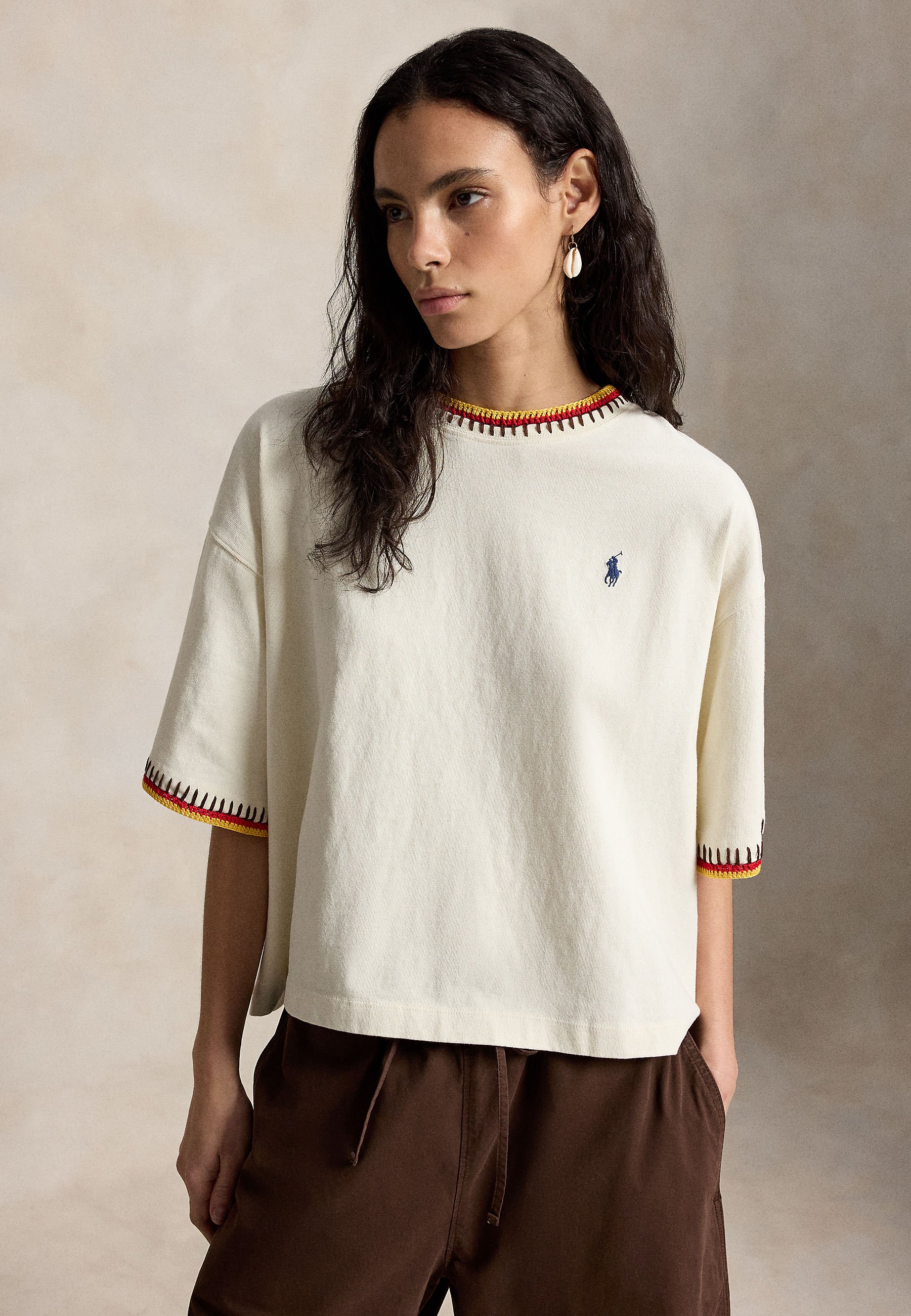 Polo Ralph Lauren CROCHET-TRIM COTTON JERSEY TEE - Print T-shirt