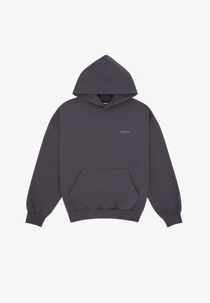 Dark gray hooded sweatshirt with front kangaroo pocket and small "WRSTBHVR Berlin" text on chest.