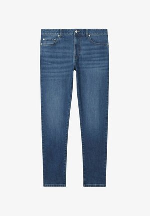 Blauwe denim jeans met een rechte pijp, met voor- en achterzakken, een metalen knoop en subtiele wassing in de stof.