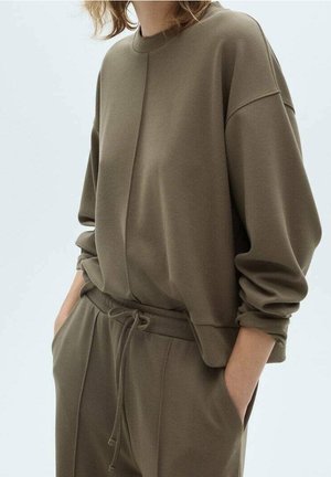 Olijfgroene sweatshirt met een relaxte pasvorm, met een ronde halslijn, lange mouwen en zijzakken. Gemaakt van een textuurstof.