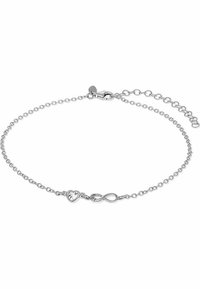 Sølvarmbånd med en letvægts kæde, prydet med charms i hjertets form og uendelighedssymbol, poleret finish og en lobster clasp lukning.