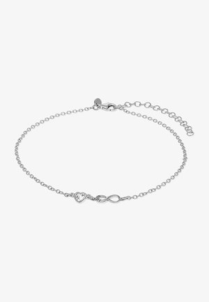 Sølvarmbånd med en letvægts kæde, prydet med charms i hjertets form og uendelighedssymbol, poleret finish og en lobster clasp lukning.