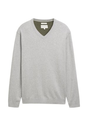 TOM TAILOR, PULLOVER V-NECK - Strickpullover - grau-meliert