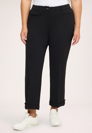 Fiorella Rubino, PANTALONI CROPPED CON RISVOLTO E BOTTONE - Broek - nero