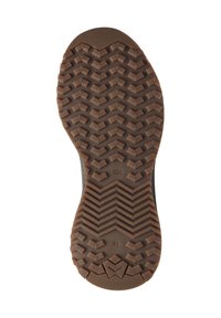 Bruine rubberen outsole met een zigzag loopvlakpatroon; maat gemarkeerd als 41. De zijkanten zijn grijs met een gestructureerd detail.