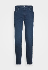 Mörkblå denimjeans med rak passform, som har fem fickor, en knapp- och dragkedjestängning samt diskreta stickningsdetaljer.