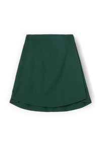 Grüne A-Linie Minirock aus einem strukturierten Stoff. Verfügt über einen dezenten Saum und ein klares, minimalistisches Design ohne sichtbare Verschlüsse.