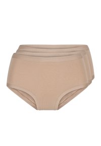 Beige bavlnené hipster nohavičky s hladkým povrchom, elastickým pásom a klasickým dizajnom pre plné prekrytie. Balenie po troch kusoch.