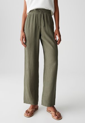 OPUS HIGH RISE LONG WIDE FIT CRINKLE - Trousers - olive leaf