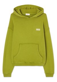 Felpa verde in cotone con maniche lunghe, tasca frontale e cappuccio con cordini. Presenta il logo "AMERICAN VINTAGE" in bianco sul petto.