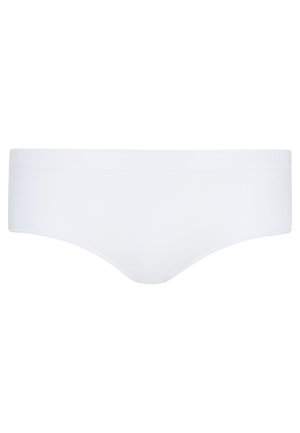 Vita sömlösa boyshorts i ett mjukt tyg, med ett brett elastiskt midjeband och en design som ger måttlig täckning.