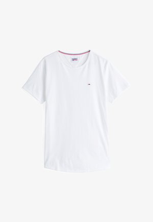 Vitt kortärmat t-shirt i mjuk bomull. Har rund halsringning och en liten logotyp på vänster bröst med röda och blå detaljer.