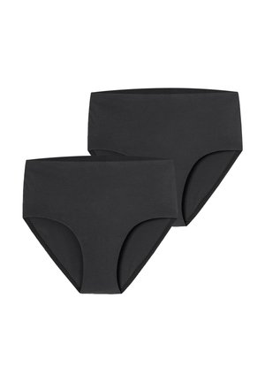 Schwarze Baumwoll-Hüftslips mit hoher Taille, ausgestattet mit einer glatten Textur und elastischem Bund, im Set von zwei verkauft. Klassisches Design ohne Muster.