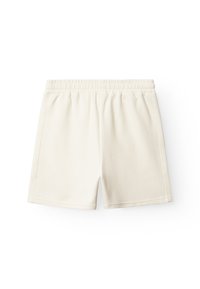 Crèmekleurige shorts van gestructureerde stof, voorzien van een elastische tailleband en een comfortabele pasvorm, met gestikte zoomdetails.