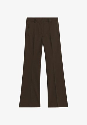 Bruine wijde broek met een gladde textuur, voorzien van frontzakken en een tailleband met riemlussen. Tailored ontwerp, gemaakt van stof.