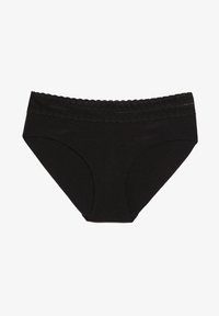 Braga de algodón negra con cintura adornada con encaje. Presenta un corte clásico, textura suave y sin costuras visibles.