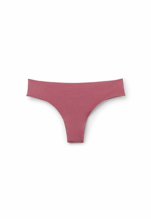 Burgundy thong underwear with a smooth, stretchy texture and wide, seamless sides. Minimalistic design with no visible hardware or patterns.