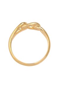 Guldring med en slät, sammanflätad design. Ringen är rundad med en polerad yta, vilket framhäver en minimalistisk estetik.