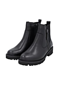 Bottines en cuir noir avec des zips sur les côtés, des panneaux en élasthanne texturés, des bouts ronds et des semelles en caoutchouc avec crampons pour une meilleure traction.