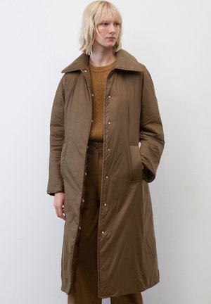 COAT WITH BELT PADDED LIGHTWEIGHT HIDDEN PRESSBUTTON FRONT - Classic coat - dark walnut