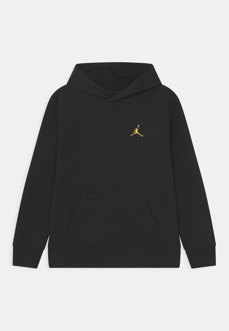 Sweat à capuche noir avec poche avant et petit logo Jumpman doré sur le côté gauche de la poitrine.