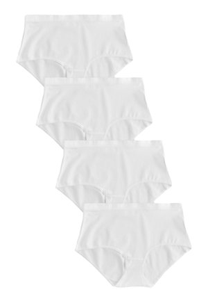 Fünf Paar weiße Baumwollslips mit glatter Textur und elastischem Bund. Das Design ist mittelhoch geschnitten mit klassischem Schnitt.