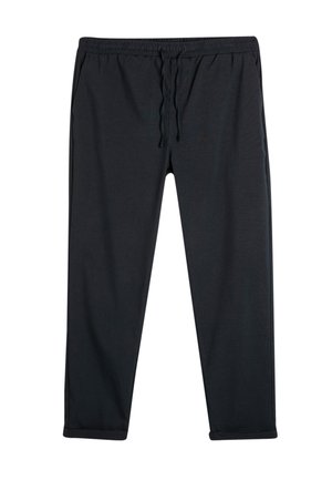 Sorte, lette sweatpants med elastisk talje og snøre, med sidelommer og tapered manchetter. Blød tekstur.
