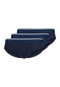 Dunkelblaue Baumwollslips mit einer glatten Textur. Mit einem kontrastierenden hellblauen Bund. Im Dreierpack mit figurbetontem Design.
