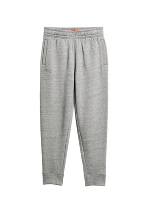 Szare dresy wykonane z miękkiego materiału, z elastycznym paskiem w talii, bocznymi kieszeniami i ściągaczami przy nogawkach dla lepszego dopasowania.