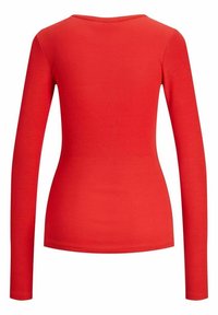 Langarm-Rippoberteil in leuchtendem Rot, mit runder Ausschnittform und taillierter Silhouette. Glatte Textur über die gesamte Oberfläche.